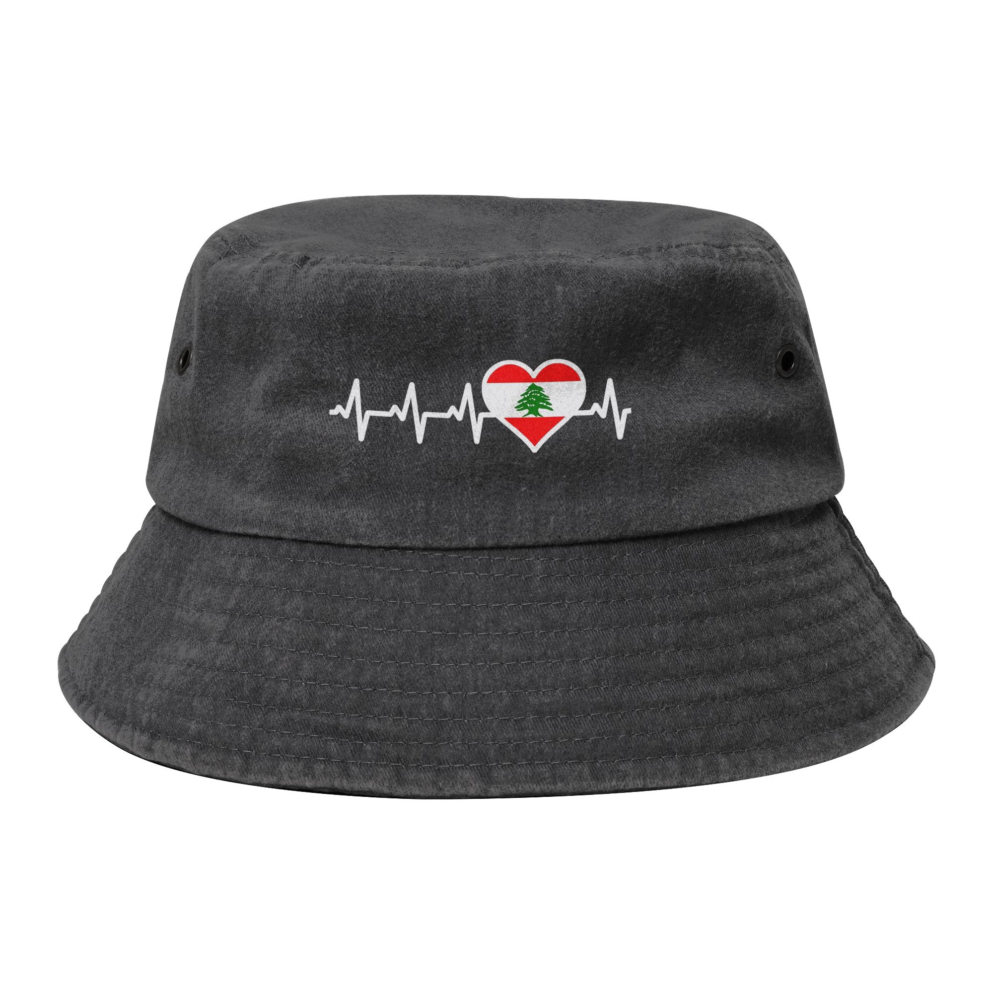 Travel Accessories Lebanon - Chapeau Bob Coton Denim Cœur Drapeau